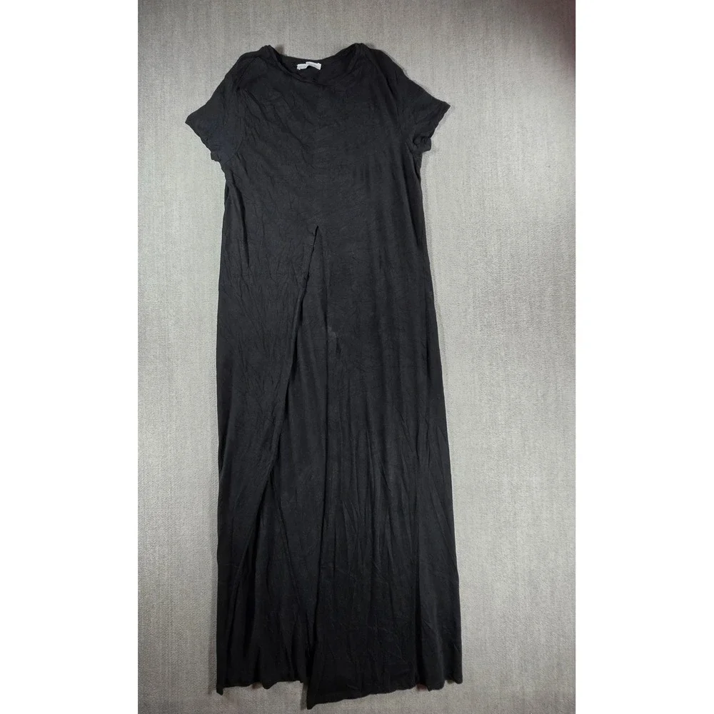 Zara Maxi Shirtdress Womens Small Black Short Sleeve Front Slit Trafaluc Fall